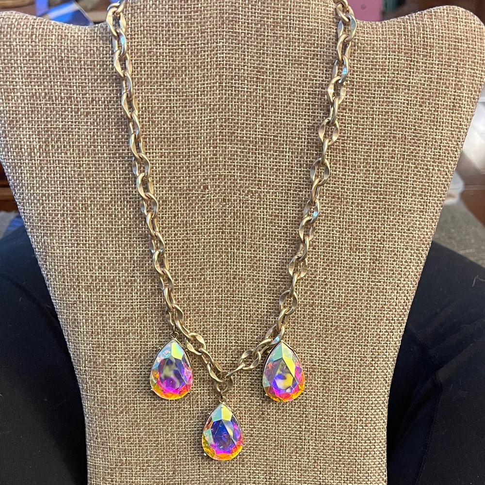 Pink Panache Iridescent Teardrop Necklace with Antique Gold Chain - Picture 3 of 3